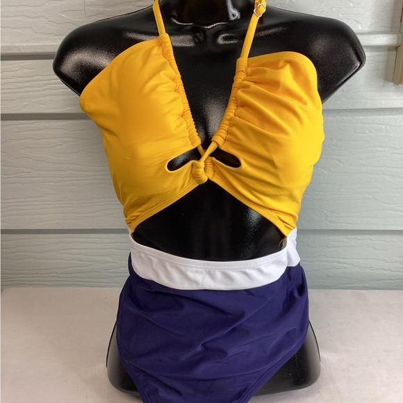 Yellow, white and blue one piece swimsuit. - Picture 7 of 10